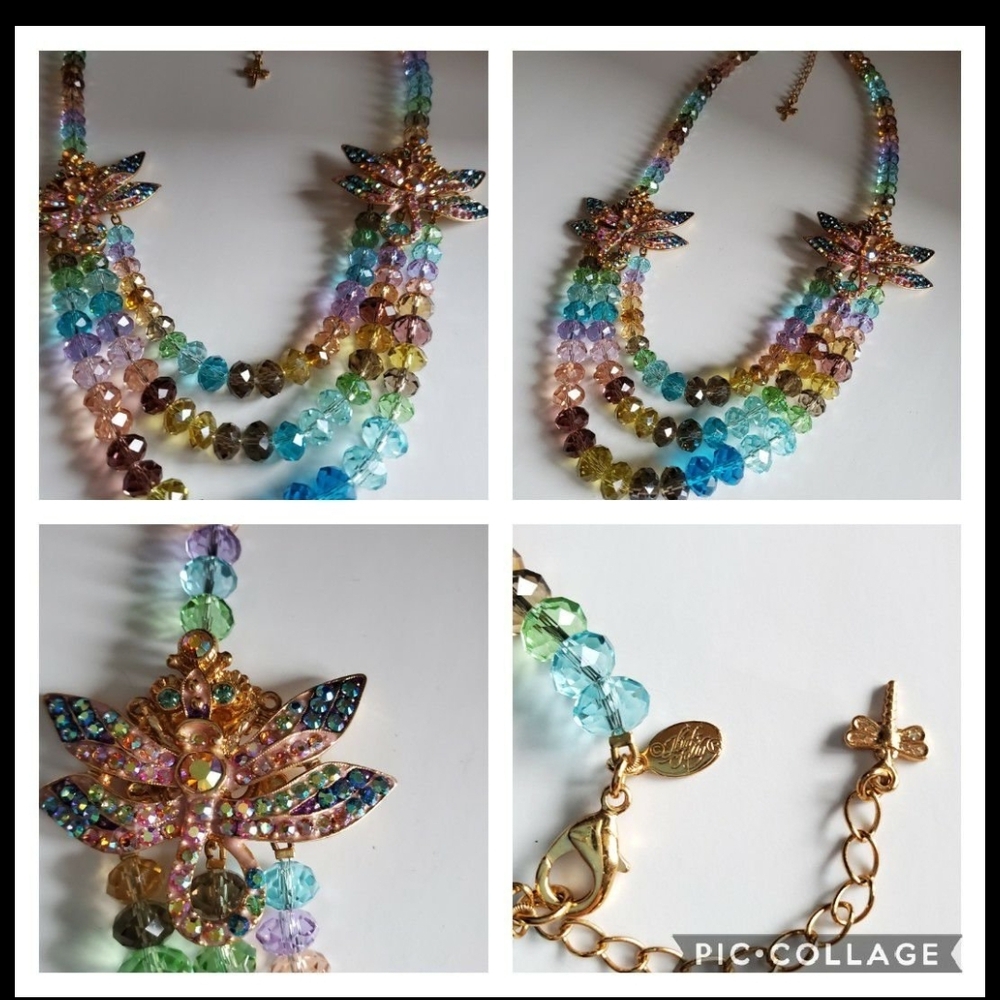 Kirks Folly Multicolored AustralianCrystal Dragonfly Necklace. Brand New $138.00
